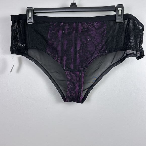 Adore Me Plus Size 3X Cheeky Panties Black Purple Lace Mesh Sheer Faux Corset - Picture 1 of 10